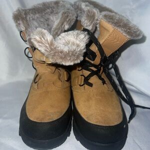 Tan and Black Fur-Lined Winter Boots